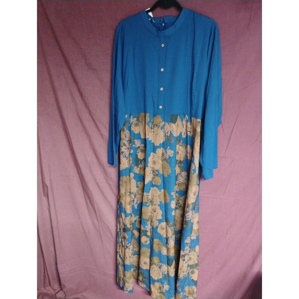 Tavin Womens Maxi Long Sleeve Dress Blue Brown Black Floral Size 16